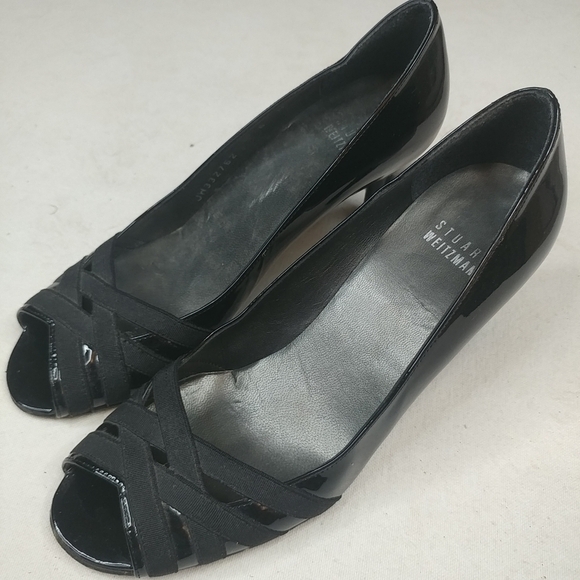 Stuart Weitzman Heels Black Patent Leather Peep To - Picture 7 of 8